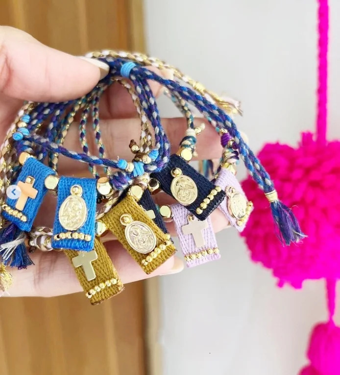 Handmade Adjustable Escapularios virgin cross charm Bracelet Unisex Jewelry for Women And Men 251028