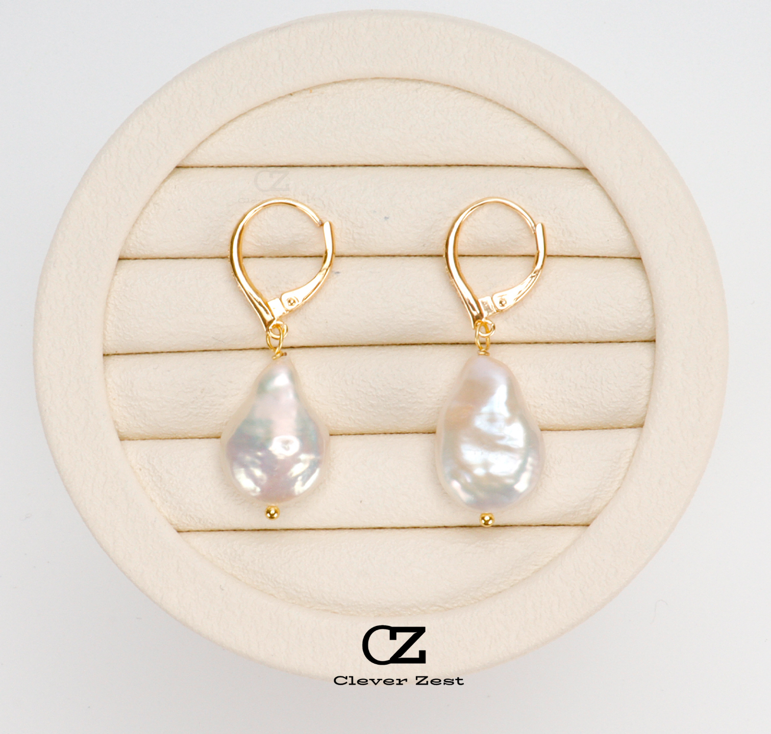 Natural White Baroque Pearl Stud Earrings 14K Gold-Filled Fashion Versatile and Trendy Anniversary Gift