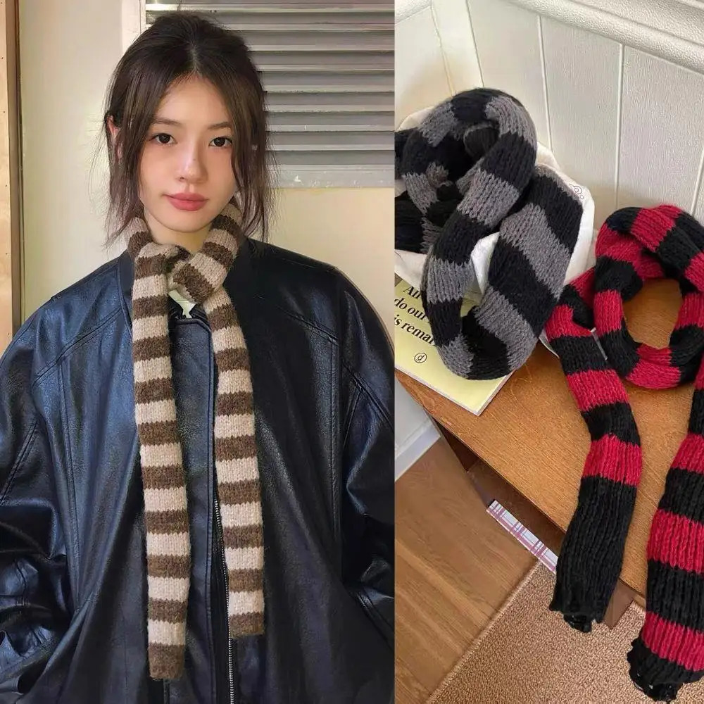 Y2k Black Grey Stripe Long Scarves Women Harajuku Cotton Scarves Black And White Striped Scarf Thin Long Decorative Neckerchief 251029
