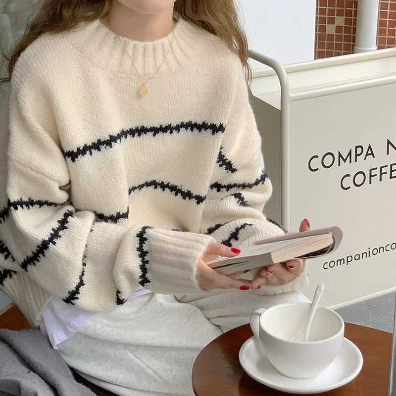 Women Knitted Sweater Pullovers Basics Long Sleeve ONeck Striped Knit Sweater Casual Pullover Women Tops Sweaters J251029