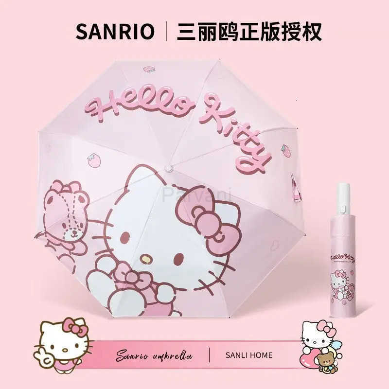 Sanrio Kawaii Sanrio Hello Kitty Automatic Umbrella Super Cute Umbrella Sun Protection Sun Umbrella Girl Portable Folding Umbrella L251029