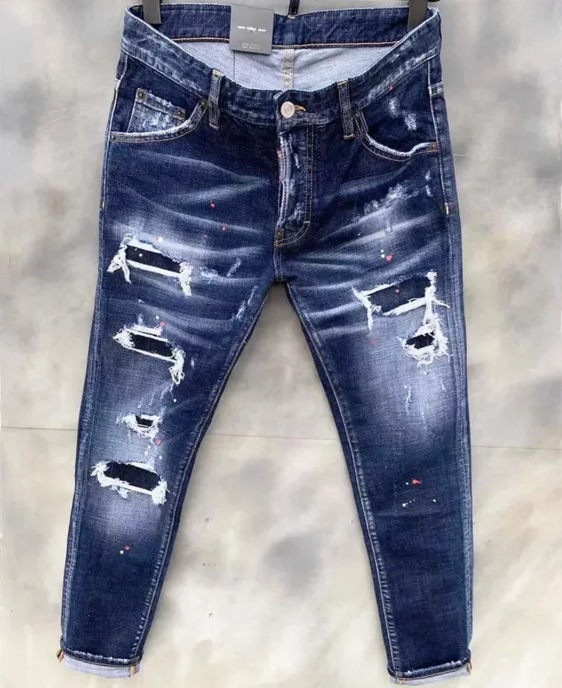 2025 Mens Ripped Jeans Light Blue Holes Long Jeans Quality Street Fashion Male Stretch Skinny Pants Men Clothing 251022