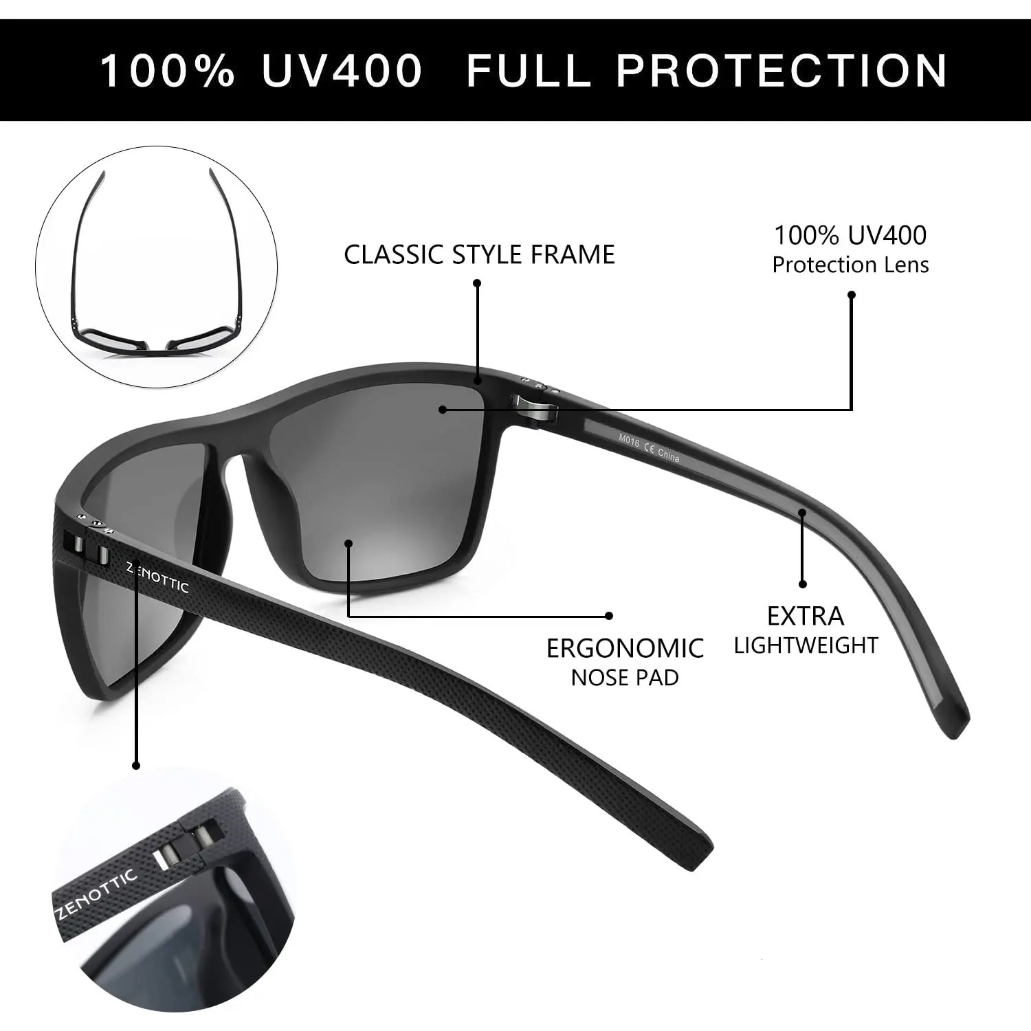 ZENOTTIC Retro Square Polarized Sunglasses Fashion Shade Women Men Ultra light TR90 Frame UV400 Protection Classics Sun Glasses 251013