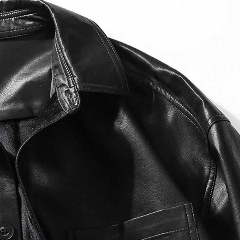 SingleBreasted Leather Clothing Men Winter New Men Fashion Faux Leather Shirt Coat Large Pocket Casual AllMatching JacketT251029
