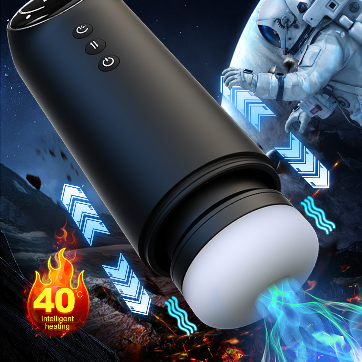 Male Masturbator Stroker Cup - 4 Thrusting, 4 Suction, 9 Vibration, Heating & Voice, Silicone/ABS/TPE, Type-C, Black/White, less than 60dB Quiet Adult