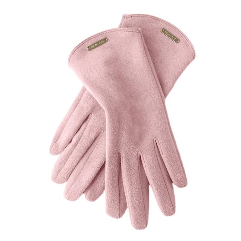 Womans Autumn Winter Warm Suede Touch Screen Driving Gloves ColdProof Plus Plush Thick Fingerless Flip Cycling Mittens Fashion 251029