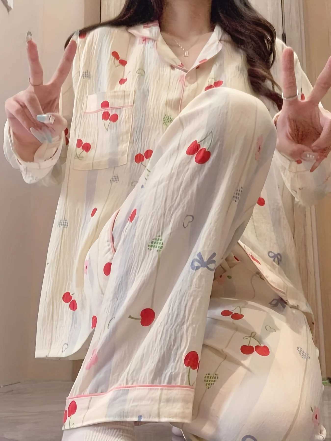 HighValue New Womens Pajama Set Simple Casual Sweet Loungewear for Spring Autumn WinterT251029