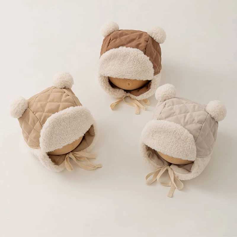 Cute Newborn Boy Girl Lamb Fleece Warm Cap Baby Winter Ear Protection Hat Solid Color Outdoor Windproof Toddler Earmuffs Beanie251028