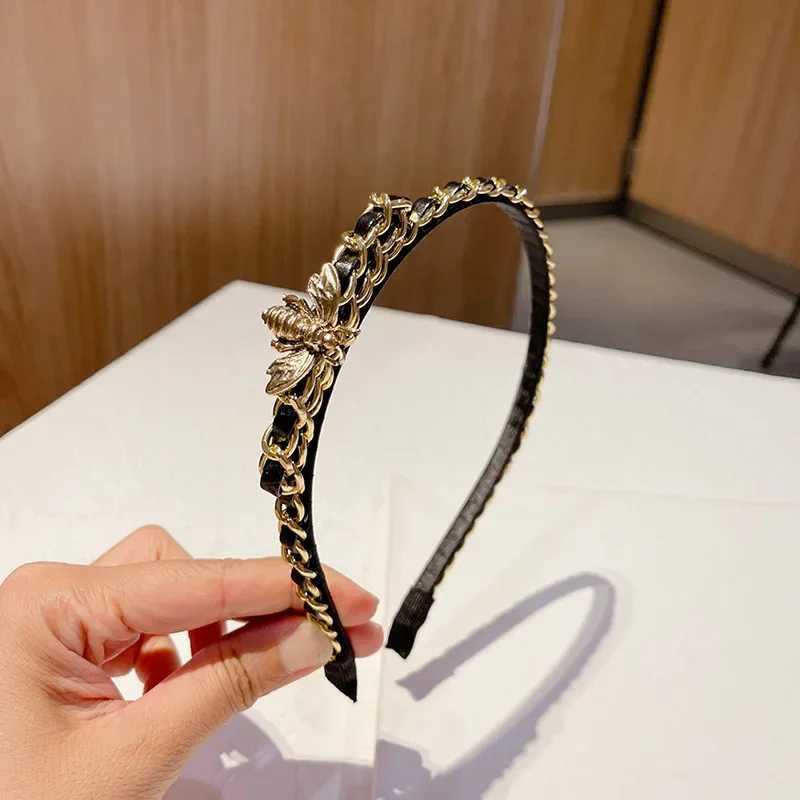Luxury Jewelry Hairpin 2025 New Korean Vintage Leather Chain Headband Fine Style Headwear hair accessories for girlsW251028
