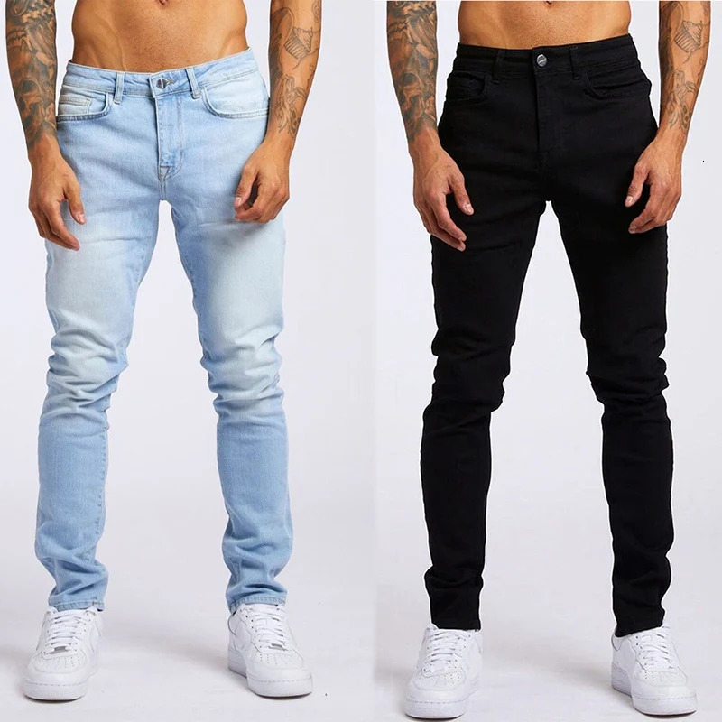 Mens Jeans Elastic Skinny Solid Color Stretch Pencil Pants Slim Fit Denim Jeans Jogging Streetwear Cowboy Casual Trousers Blck 251029