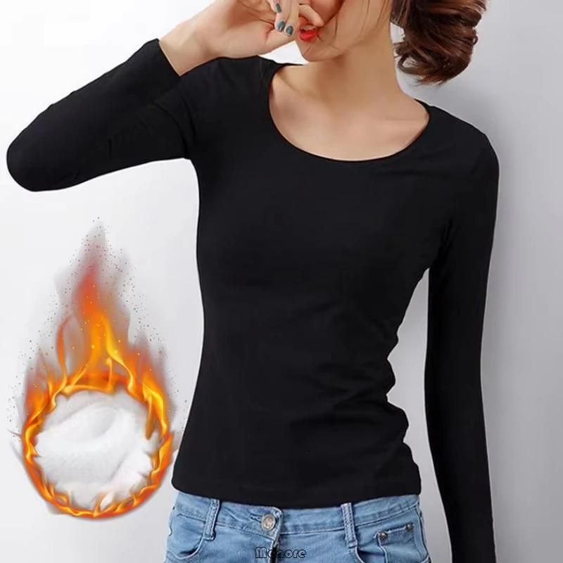 Winter Bottoming Shirt Women Thermal Underwear Solid Color German Velvet LongSleeved Basic TShirt Heating Fiber Thermal Top 251029