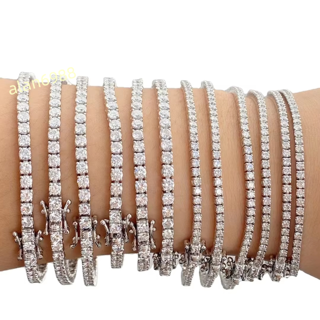 Wholesale Price 925 Sterling Silver White Gold 2mm 3mm 4mm 5mm Moissanite Diamond D VVS Tennis Chain Bracelets for Women