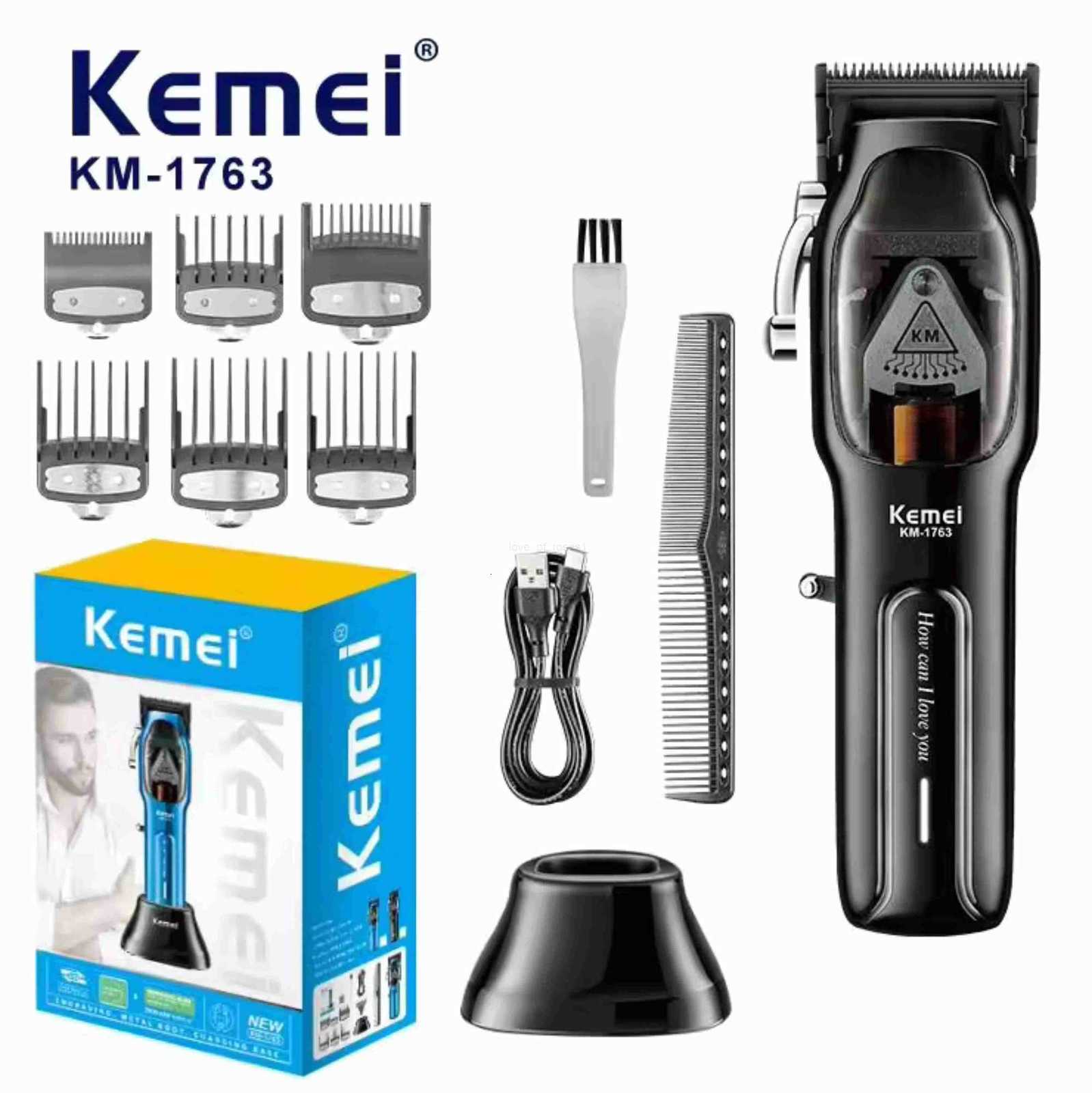 Kemei Barber High Speed Motor 9000 RPM Electric Hair Clipper Rechargeable Professional Hair Trimmer With Charging baseKM1763 Z251029