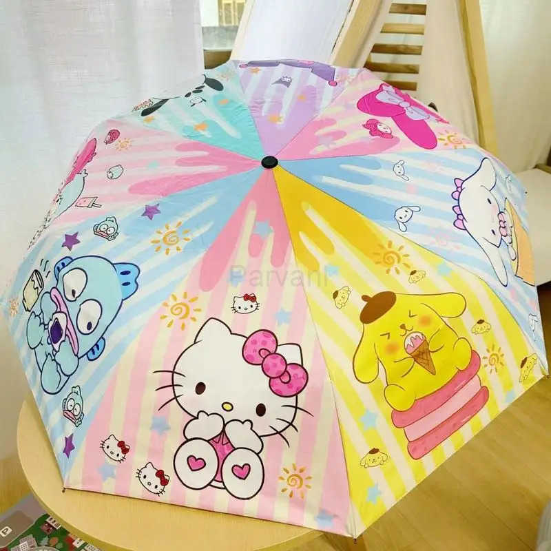 Sanrio New Sanrio Umbrella Kawaii Kuromi Cartoon Automatic Sunshade Umbrella Sun Umbrella Sunscreen AntiUltraviolet Folding Umbrella L251029