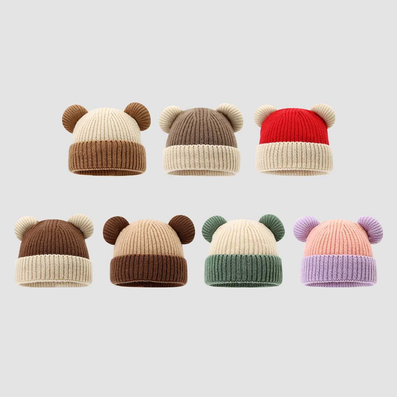 Cute Bear Beanie Winter Warm Children Knitted Hat 18Year Boys Girls Thicken Woolen Crochet Bonnet Cartoon Kids Pullover Cap251028