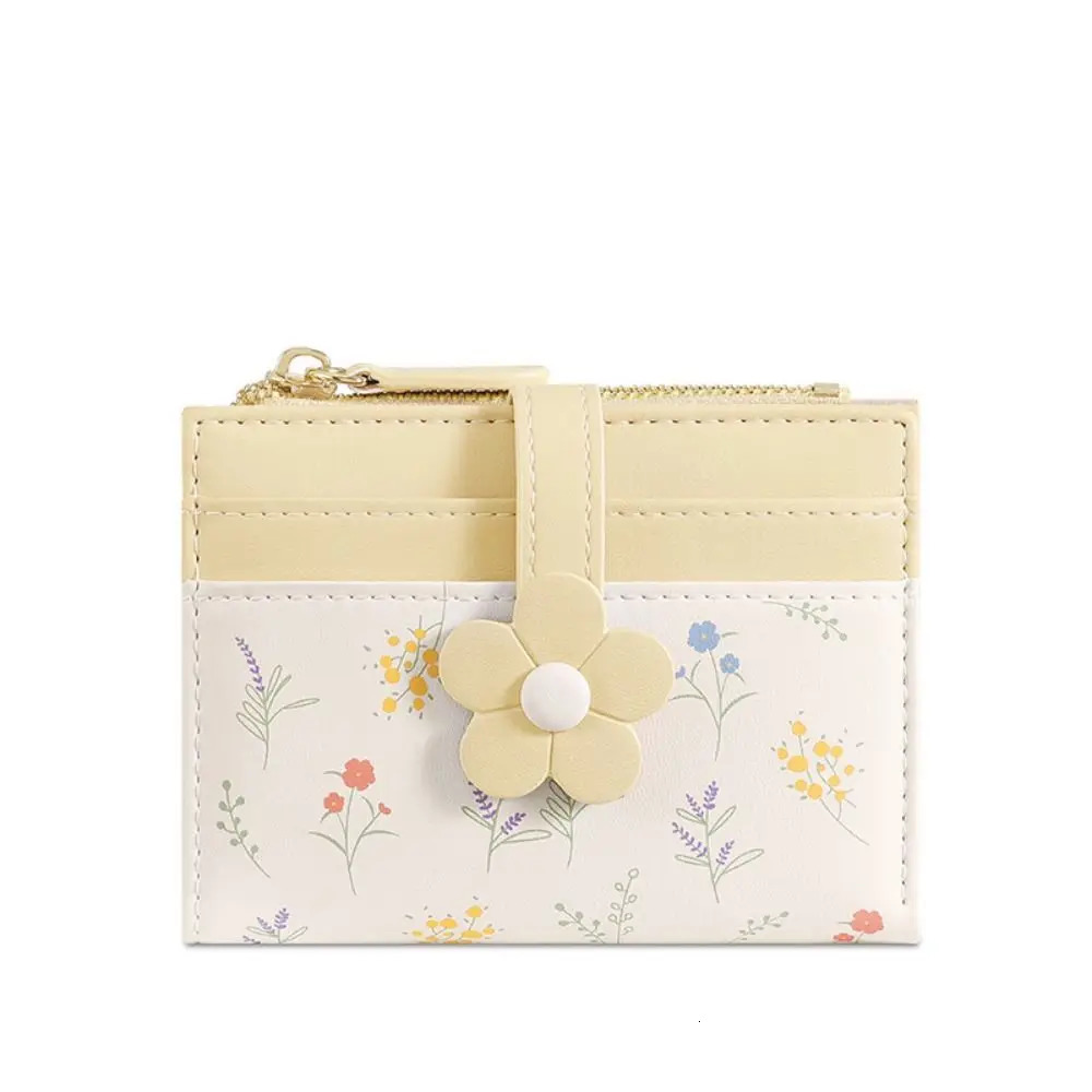 Flowers Printed Mini Coin Purse PU Leather MultiCards Slot Mini Keychain Bag Portable Zipper Small Card Bag Car Accessories 251029