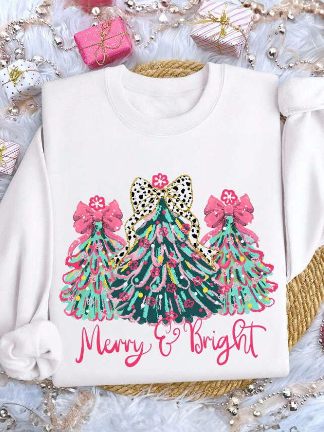 Christmas Gingerbread Printed Hoodie Autumn and Winter Women's Round Neck Top Long Sleeved Pullover Casual Clothing