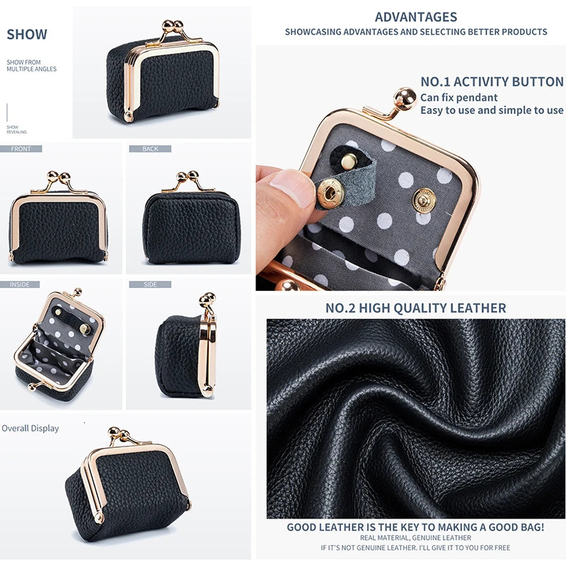 Genuine Leather Jewelry Case for Women Kiss Lock Wallet Coin Purse Coin Organizer Cute Purse Women Change Pouch Clasp Wallet 251029