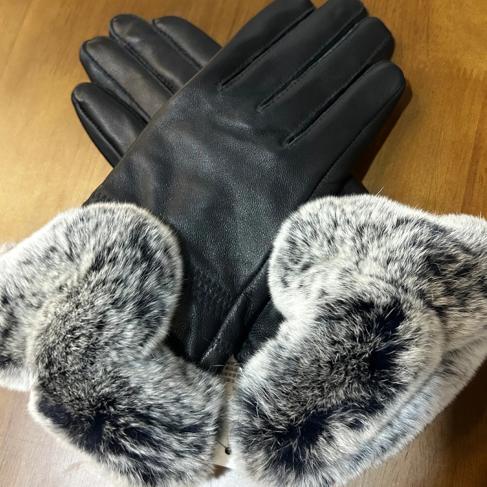Black Warm Fox Fur Gloves for Lady 2025 251029