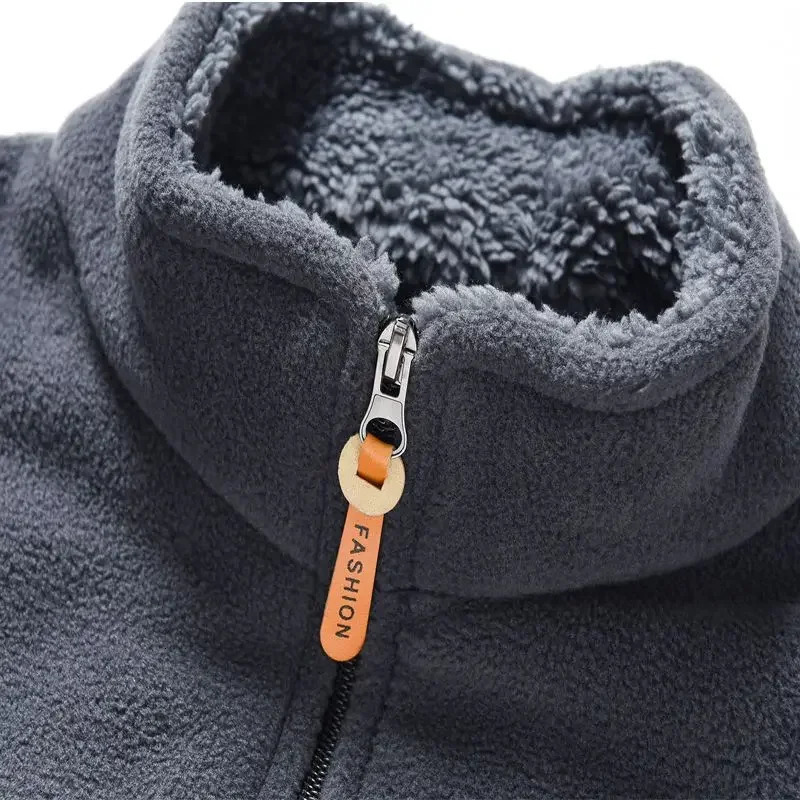 Mens Fleece Zip Up Outerwear Zipper Fleecelined Stand Collar Thickened Outdoor Jacket Windproof Polar Fleece Coldproof Jackets 251028CJ