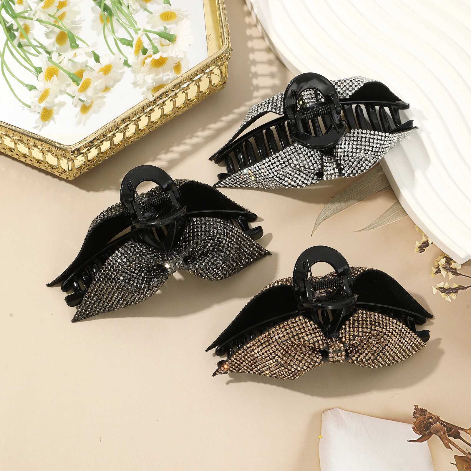 1pc Korean Sweet Bow Rhinestone Hair Claw Hairpin Fashion Elegant Hair Accessories For Women Girls Hair Ornament HeadwearW251028