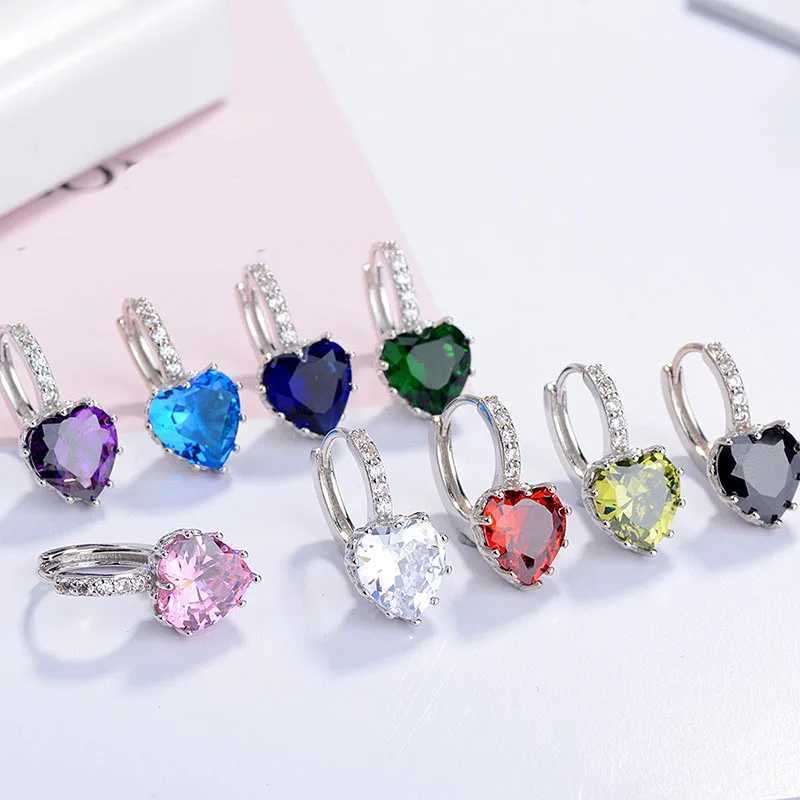 Luxury Colorful Heart Band Real Pure 925 Silver Needle Jewelry AAA Cubic Zirconia Crystal Earrings Fashion Women FavouritesW251029