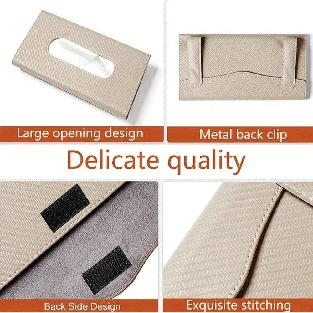 Car Tissue Holder Car Sun Visor Napkin Case Multifunctional PU Leather Back Seat Tissue Box Tissue Bag For All Models 251029