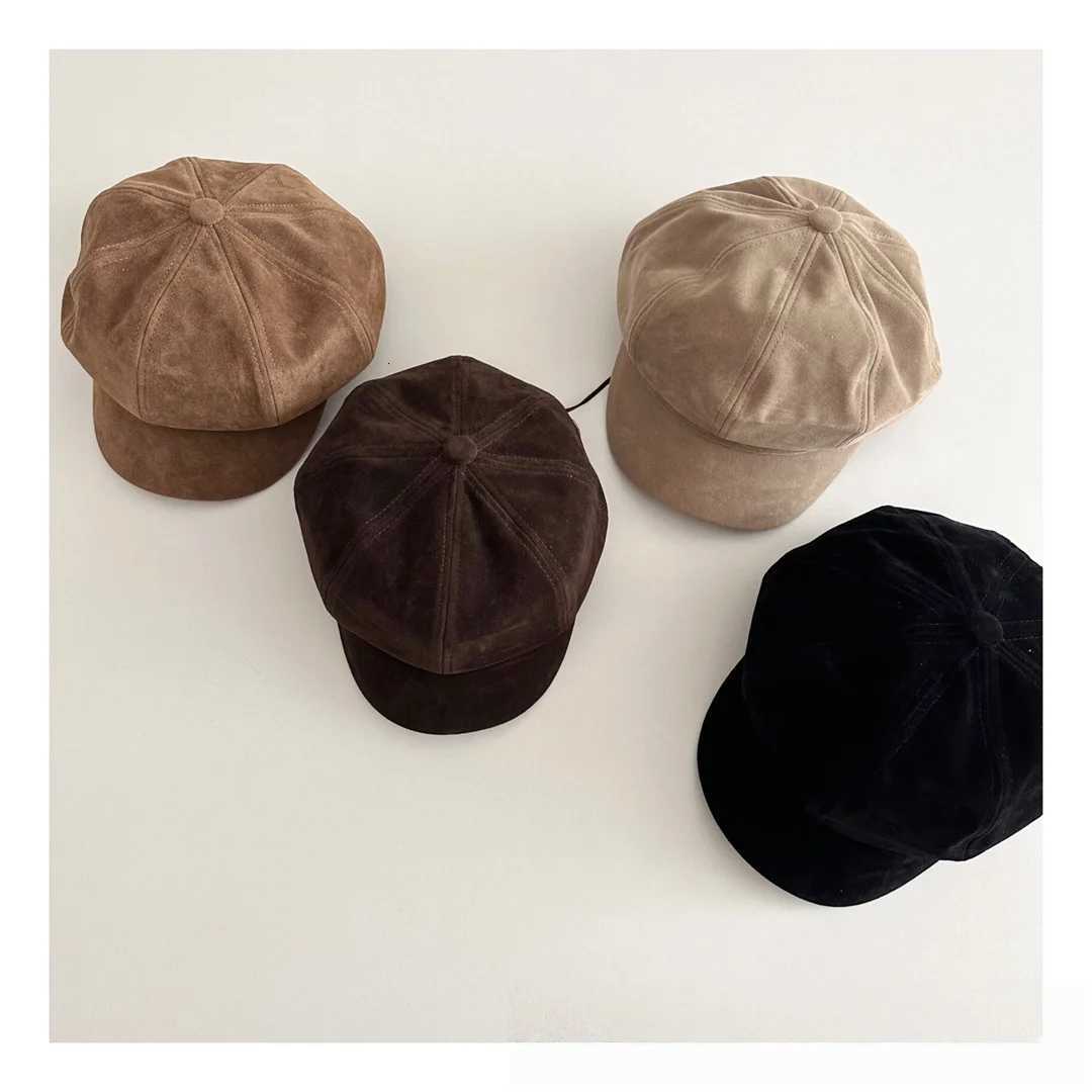 Childrens Hat Girl Japanese Style Kids Vintage Fashion Cap Children Suede Octagonal Beret with Short Brim251028
