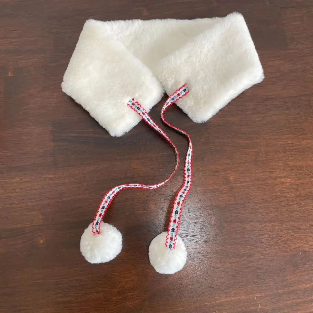 Windproof with Plush Balls Neck Warmer Thickening Lamb Wool Cross Scarf Winter Warm Neckerchief Wrap Girls 251021