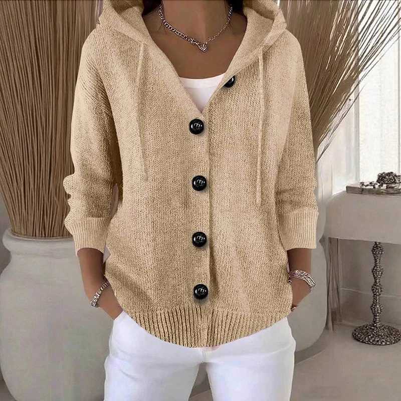New Hooded Sweatshirt Women Long Sleeve Knitted Tops Cardigan Jacket Cross Border Button Sweater Cardigan Women Fashion CoatT251028