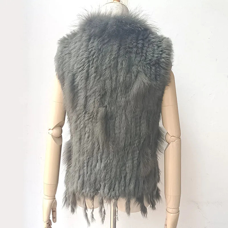 HSPL Sleeveless Women Fashion Fur Vest Knit Waistcoat For Lady Spring Real Rabbit Female Vests Black 251027