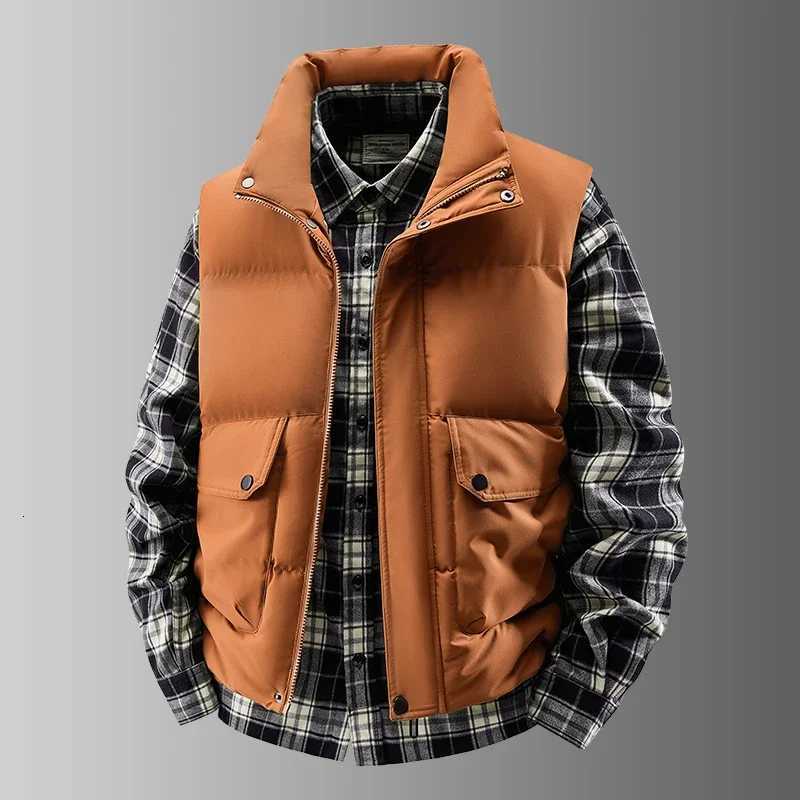 2025 Autumn Winter Sleeveless Parkas Men Popular Standup Collar Vest Mens Fashion Jacket Shoulder Casual Warm Windproof Vests W251029