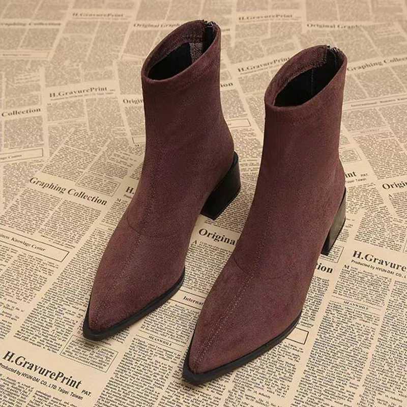 Leopard Women Ankle Boots Pointed Toe Suede Heeled Shoes Fashion Winter Woman Pumps 2025 New Designer Dress Mujer Chelsea Botas Z251029