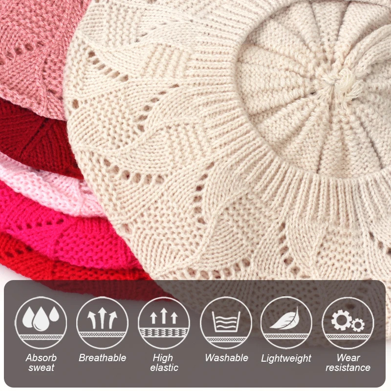 Geebro Womens Plain Color Knit Beret Hat Ladies French Artist Beret Hats Spring Casual Thin Acrylic Berets for Women Beanie 251029