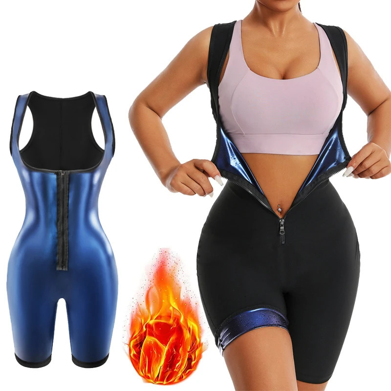 Women Thermo Sauna Bodysuit One Piece Jumpsuit Shapewear Fitness Workout Sweating Bodysuit Body Shaper Thigh Trimmer Shorts 251029
