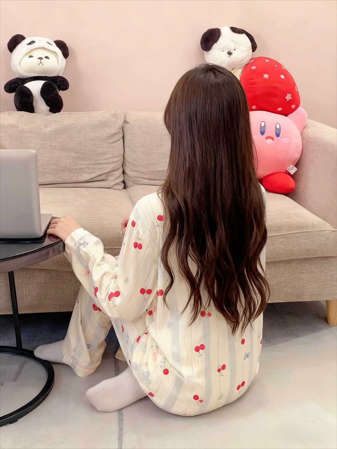 HighValue New Womens Pajama Set Simple Casual Sweet Loungewear for Spring Autumn WinterT251029