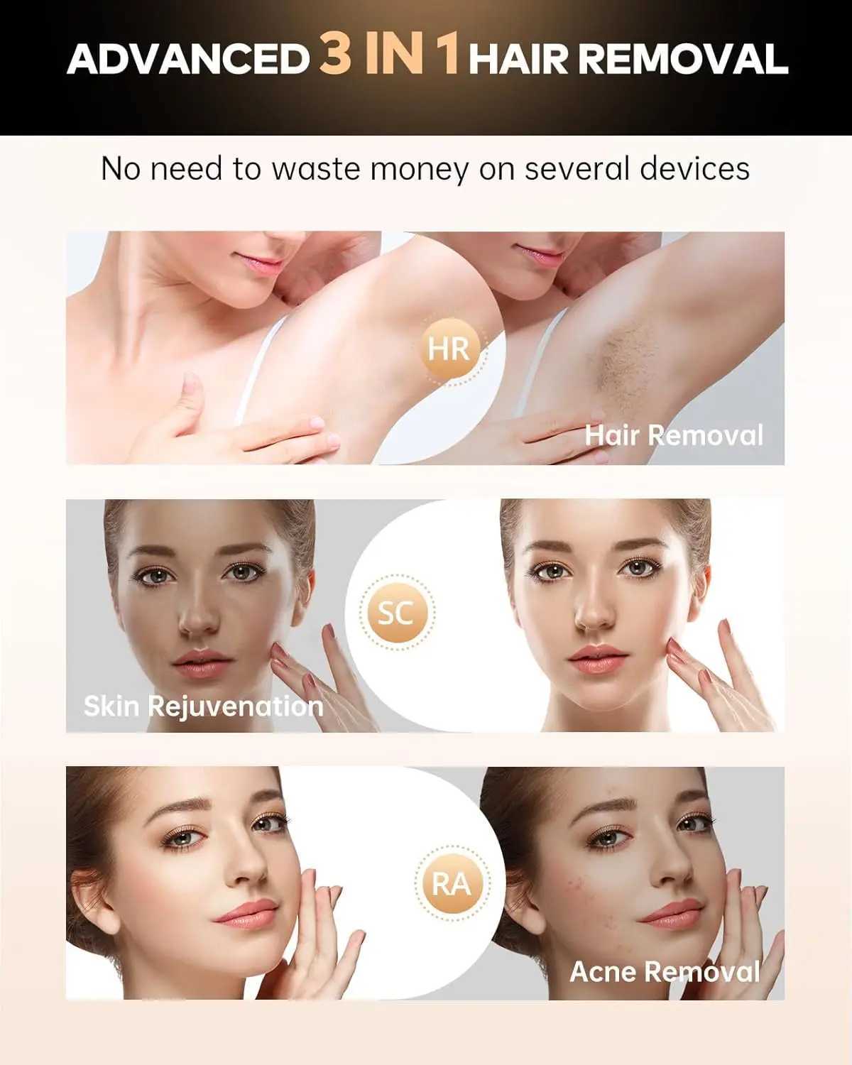 IPL Hair Laser Removal with Cooling Function 999900 Flashes Pulsed Light Epilator 3 in 1 HRSCRA for ArmpitsBodyMenWomen J251117