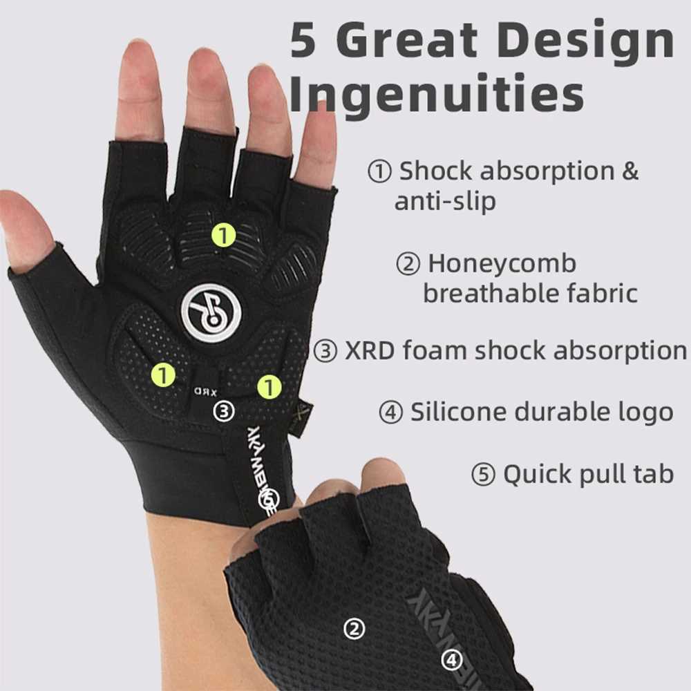 YKYWBIKE Cycling Gloves Unisex Half Finger PORON XRD Summer Breathable Shock Absorbing Bicycle Outdoors Road Bike Gloves J251029