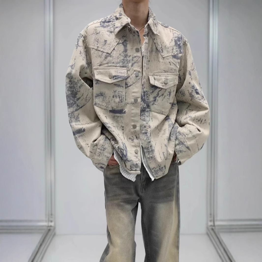 2025 Tie-dye Denim Jacket For Men And Women Designer Jacket Spring And Autumn American High Street Style Niche Design Loose Washed Shirt Jacket
