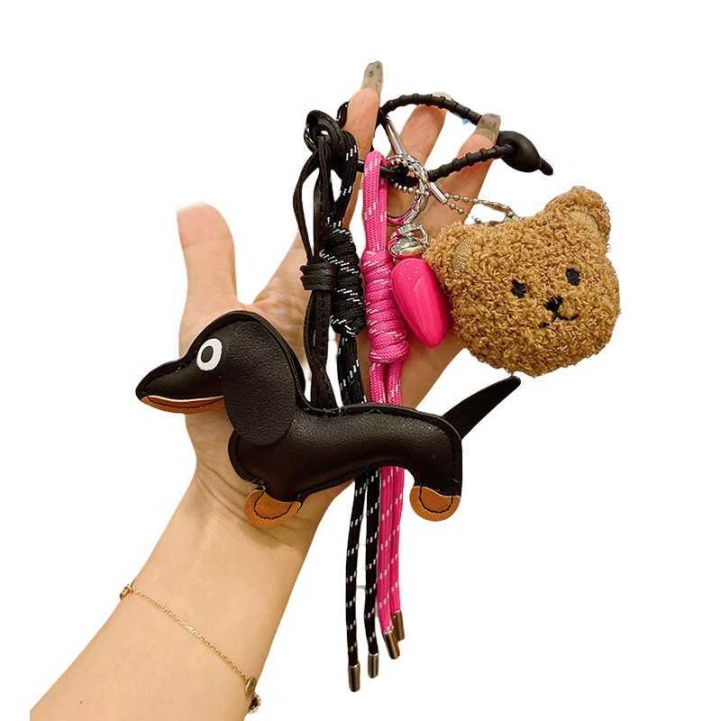 Vintage Dachshund Dog Keychain with Nylon Braided Rope PU Materials Elkegant Charm for Bag and Keys Decoration Daily UseW251029