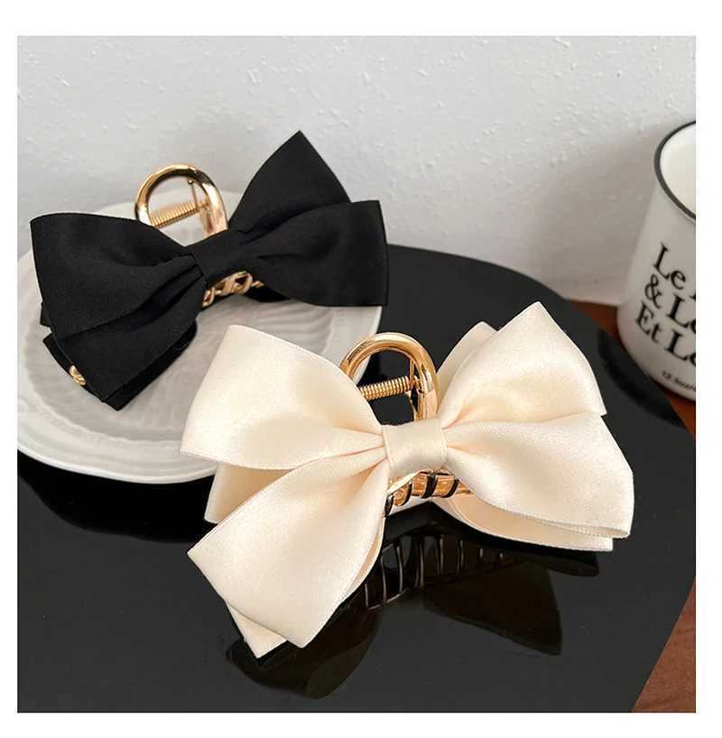 Large Fashion Satin Bow Headdress Internet Celebrity Catch Cross Hair Claw Hairpins Sweet Hair Accessories For Girls 12CMW251028