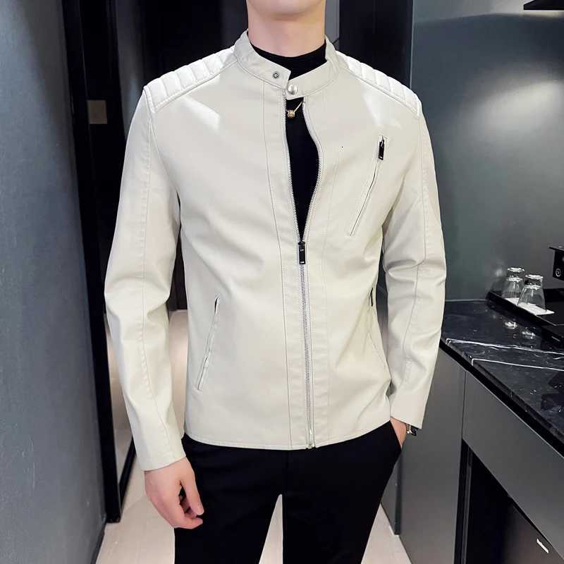 Mens Lapel Leather Jacket Retro Tight Motorcycle PU Jacket Male Antiwind Motorcycle Streetwear Spring Casual Biker Jacket MenT251029