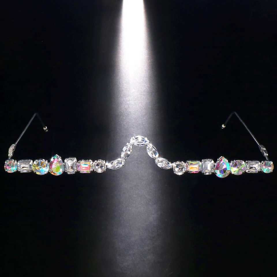 Rave Geometric Rhinestone Eyeglasses Frames Face Decoration for Women 2023 Luxury Designer Crystal Face Jewelry Frames No LensesW251029