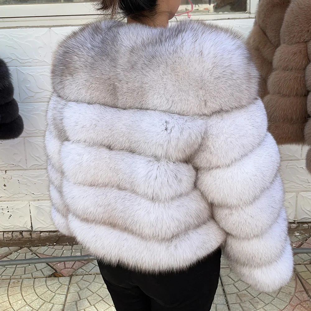 QUEENTINA Fox Fur Coat Real Winter WomenS Fashion Brown 2025 Leather And Skin Clothing Natural In Coats Jackets Outerwear 251029