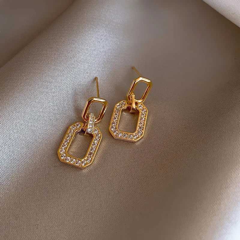 Exquisite Luxury Micro Inlaid Zircon Geometric Square Earrings for Woman 2024 Korean Fashion Jewelry Party Girls Unusual EarringW251029