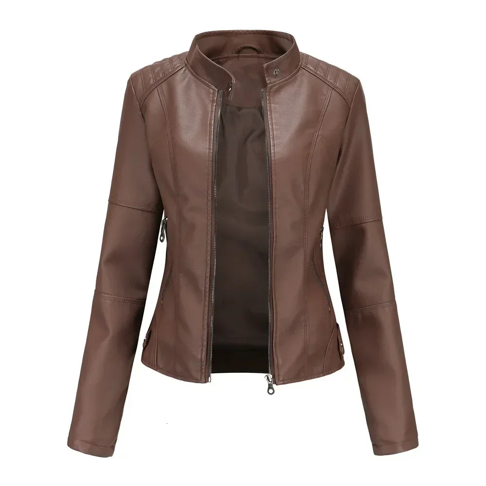 Faux Leather Jacket Women 2025 Autumn Spring Womens Moto Biker Jacket Red Black Coat Outerwear Brown Purple Blue 3xl 4xl Coffee 251029