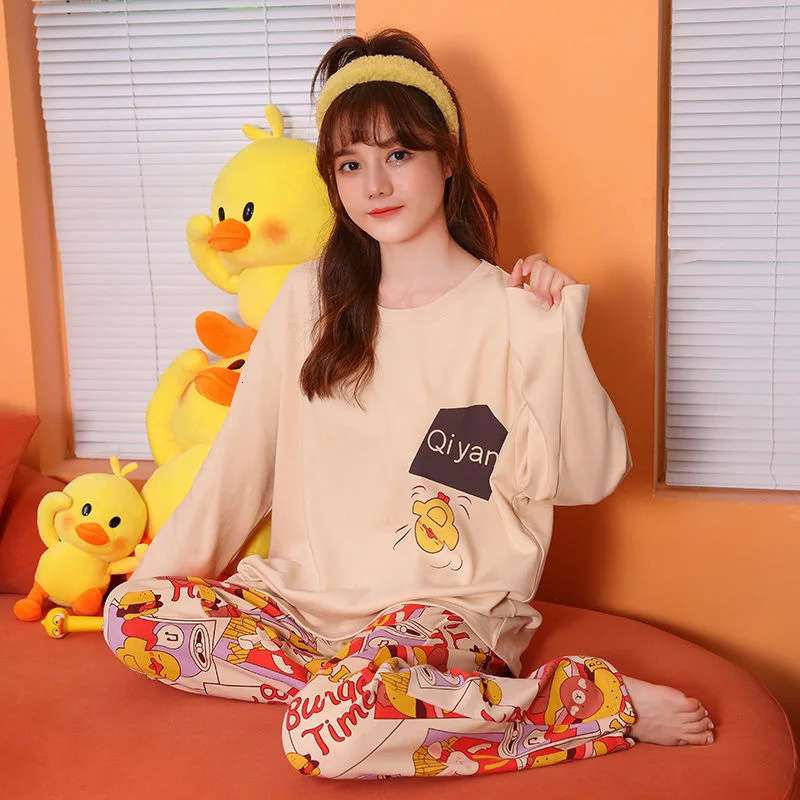 Womens 2Piece Spring Autumn And Summer Pajamas Long Sleeve Korean Version Fashion Casual Ladies Loungewear Set 251029