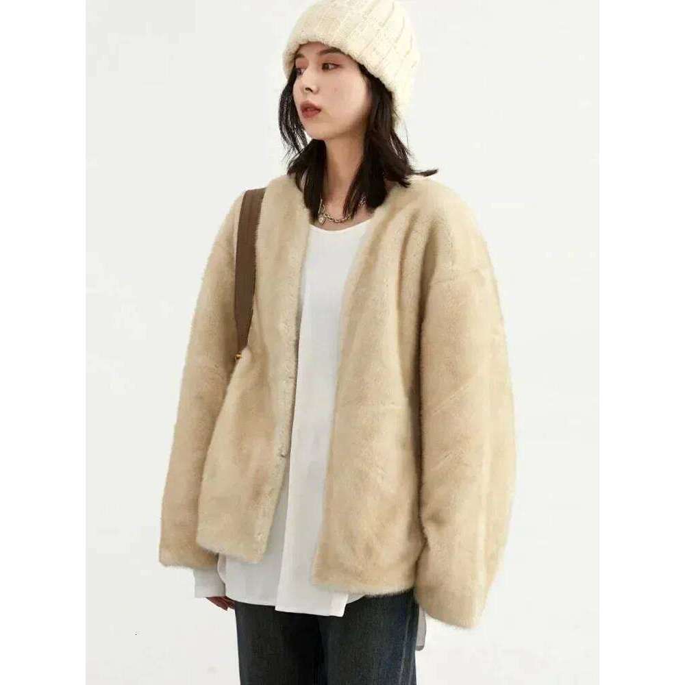 CHIC VEN Women's Jacket Loose Casual Solid Overcoat New Female Plush Coat V-Neck Woman Outerwear Autumn Winter 2023