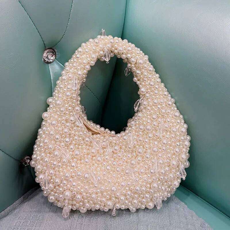 Designer Bags High Quality Pearl Beaded Handmade Women Handbag Fashion Evening Wedding Party Clutch Purse Beads Beading Woven Shoulder Bag Luxury Bag