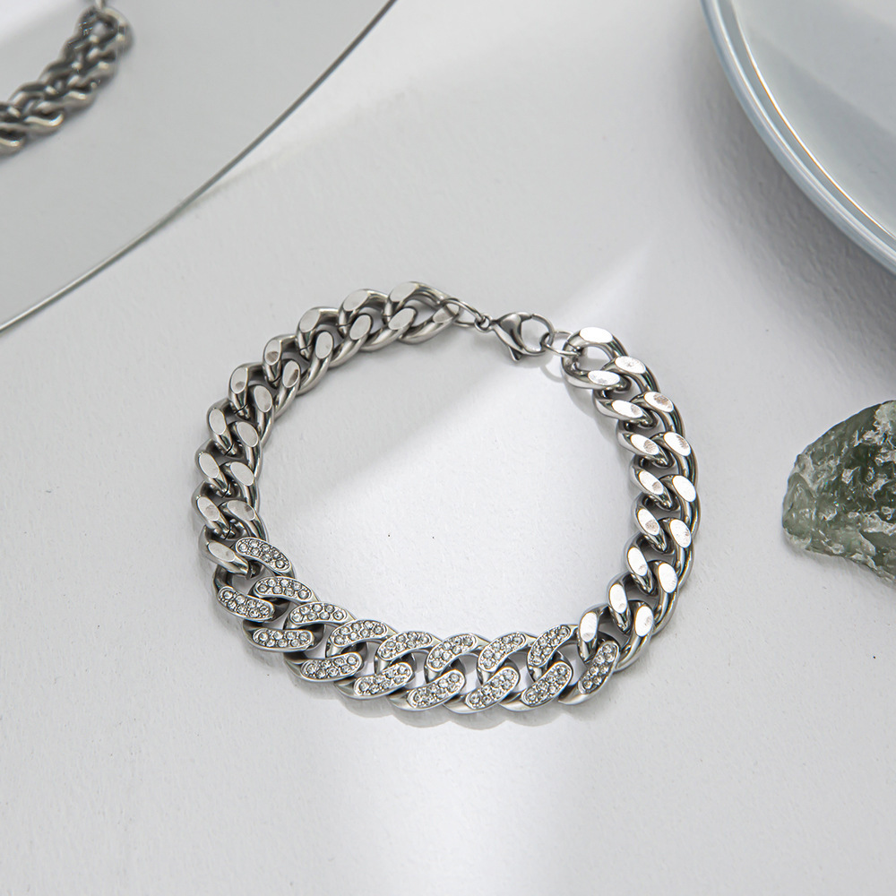 Fashion Cuban Bracelet for Men High Street Hip Hop American Style Ins Trend Thick Chain Non-Fading Jewelry s7419